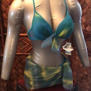 Bolang teal bikini with sarong. NWT. Size L